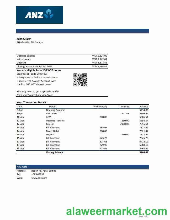 Samoa ANZ bank statement xls